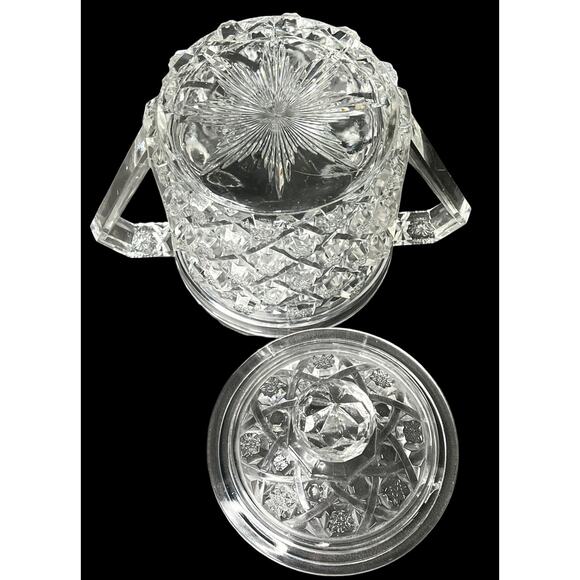 Vintage Cambridge GLASS CRACKER JAR & LID With Handles Covered Cookie Candy Dish - Picture 6 of 8